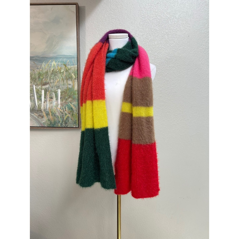 Multi Color Block Fuzzy Oversized Knit Scarf Rainbow Soft Winter Wrap